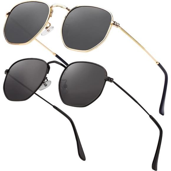 Hipster Hexagonal Polarized Sunglasses Men Women Geometric Square Small Vintage - Picture 1 of 6